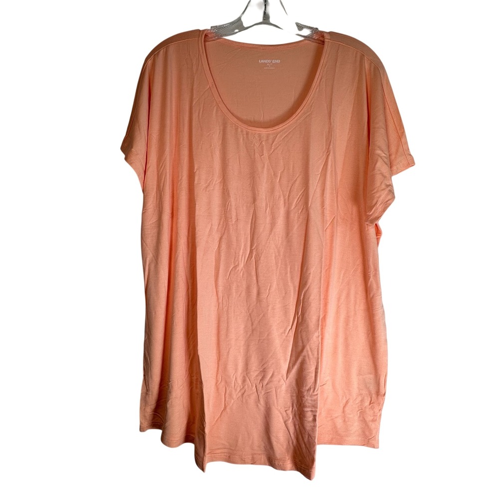 Lands End Womens XL Tall Crisp Peach Scoop Neck Short Sleeve Tee
